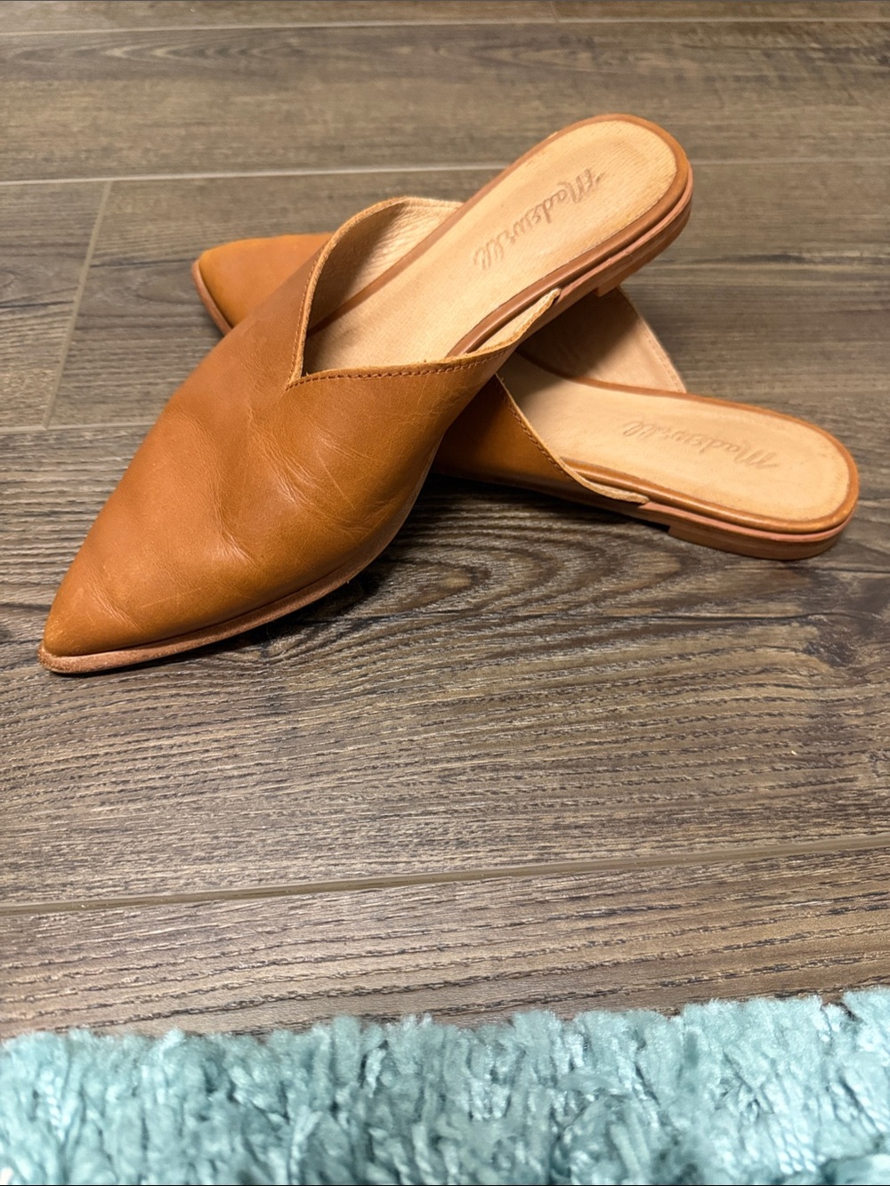 Madewell Cognac Pointed-Toe Leather Slip-On Mules